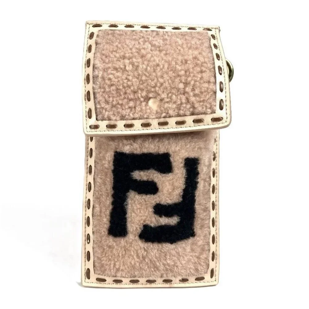 FENDI 7AS047 Smartphone case phone pouch FF logo fur charm bag Pouch